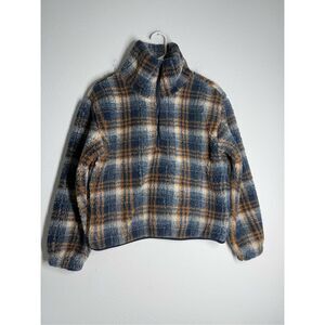 Angel Kiss Los Angeles Teddy Burnt Plaid Jacket Faux Fur Size M 1/2 Zip Lined
